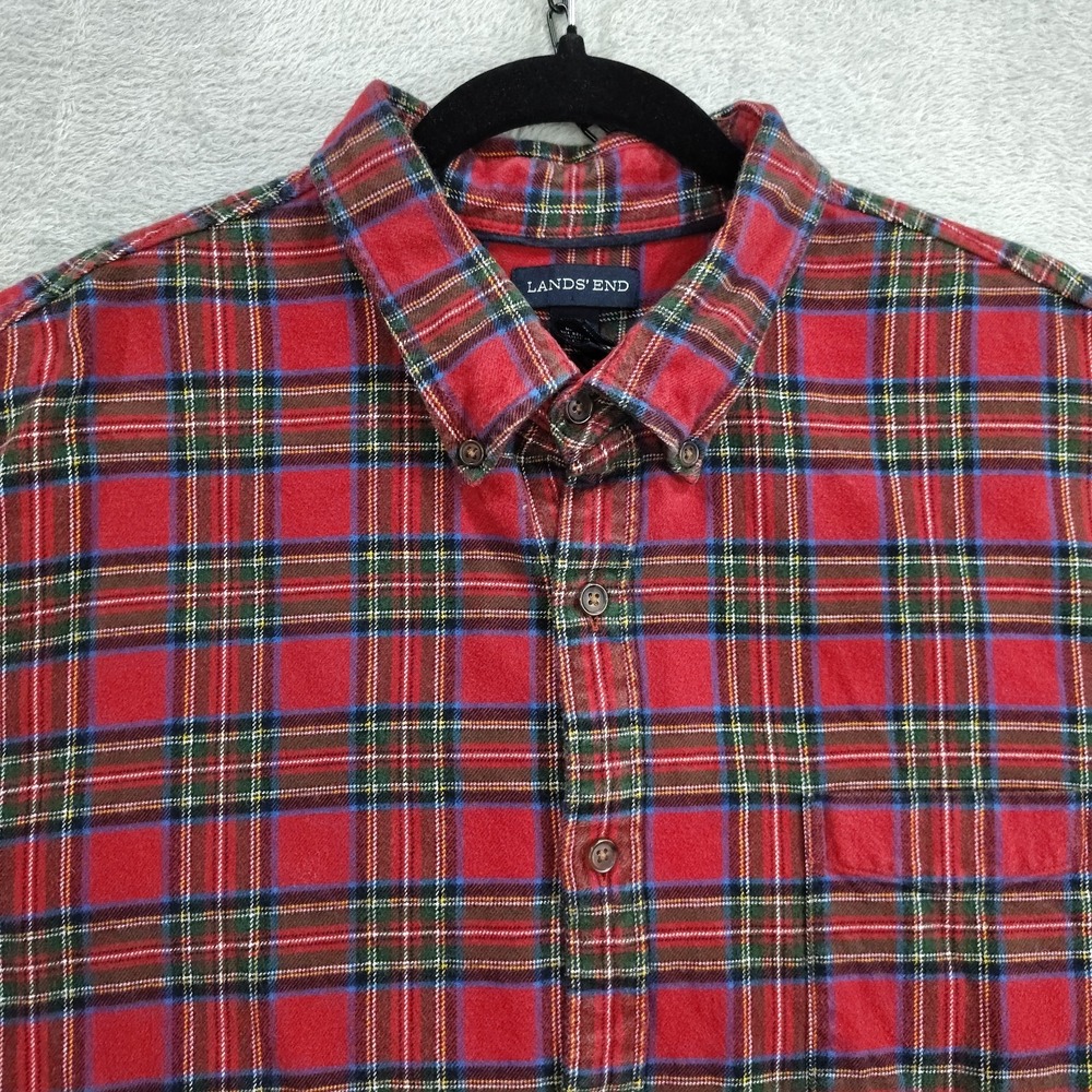 Lands' End Mens LS Heavy‎ Cotton Flannel Shirt Sz XXL/T 18-18½ Red-Green Plaid